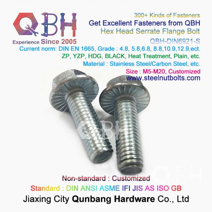 QBH DIN 6921 Gr. 4.8/6.8/8.8/10.9/12.9 Carbon SS304 SS316 Stainless Steel Toothed Flange Self Locking Lock Bolt 3