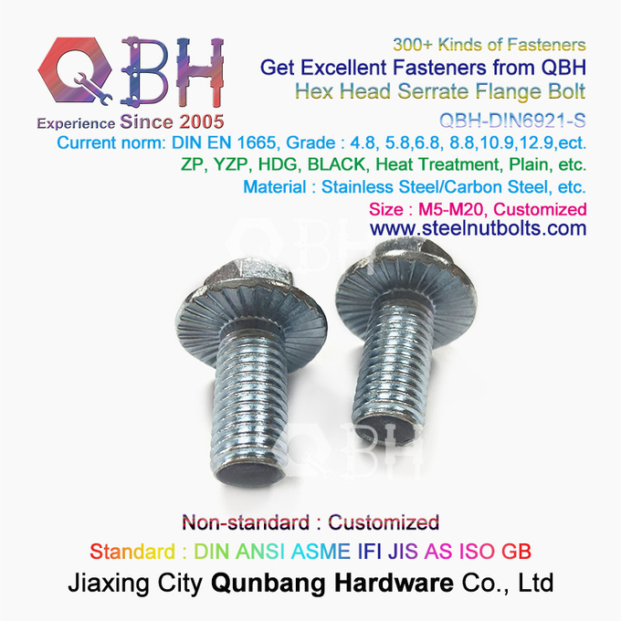 QBH DIN 6921 Gr. 4.8/6.8/8.8/10.9/12.9 Carbon SS304 SS316 Stainless Steel Toothed Flange Self Locking Lock Bolt 2